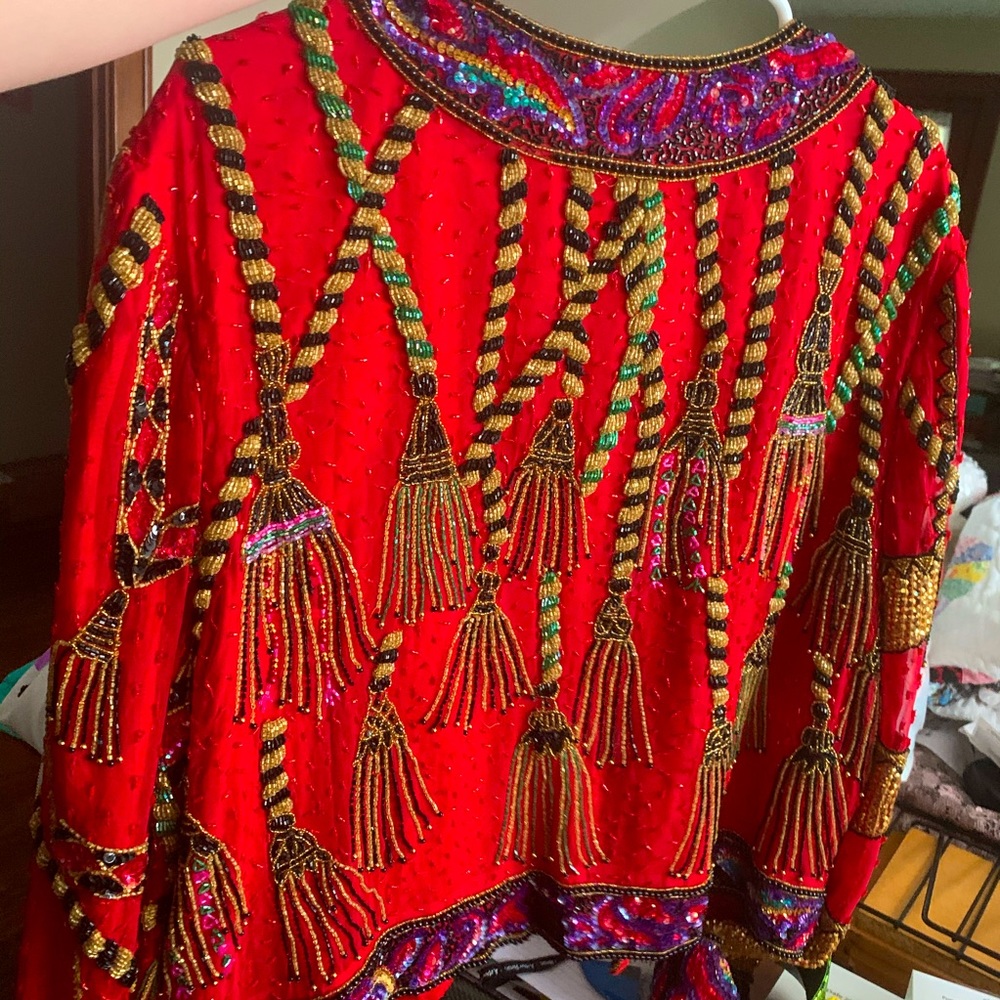 Vintage Beaded Jacket with Tassle Design